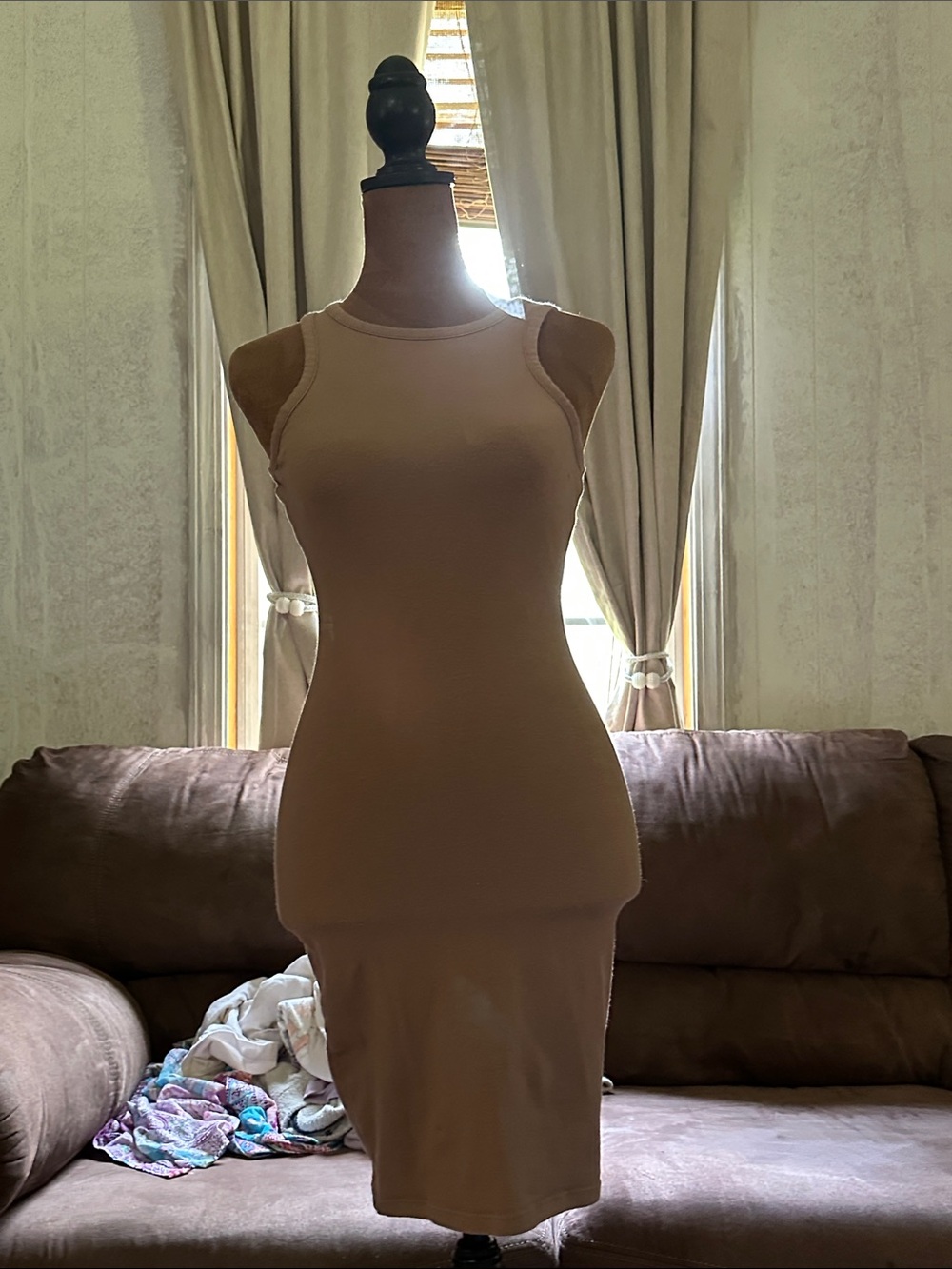 Wild Fable Bodycon Midi Dress XXS Nude Beige Sleeveless Stretch Tank Dress